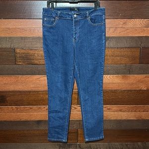 1822 Denim Button Fly High Waisted Straight Leg Denim Blue Jeans